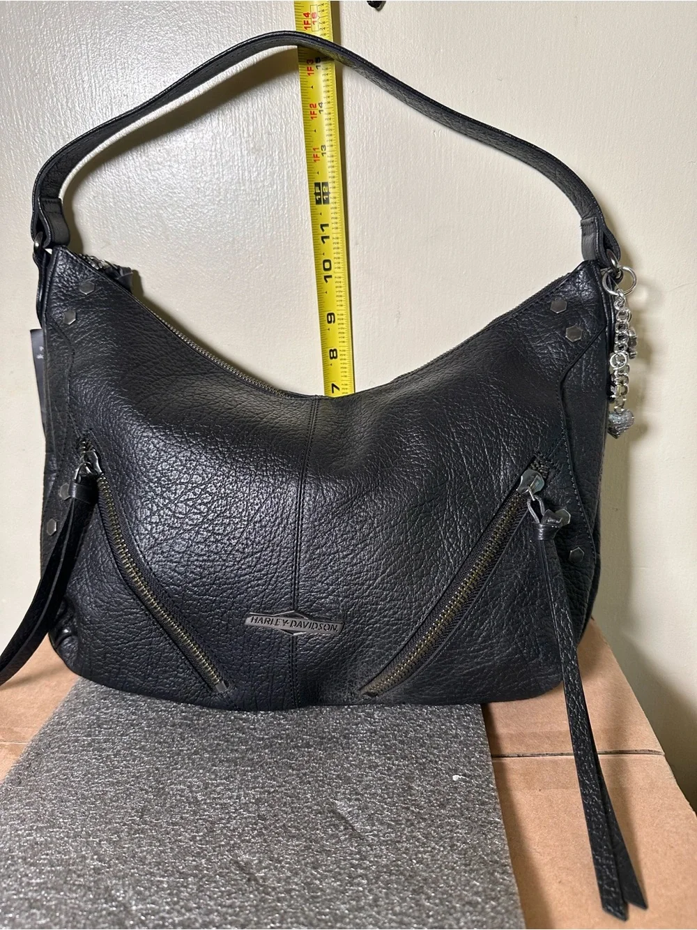 Harley Davidson HD Medallion Genuine Leather Hobo Black Biker Purse Y2K NWOT